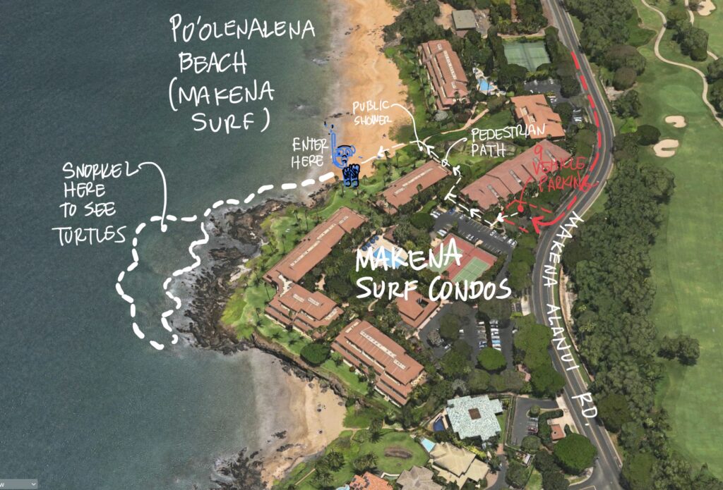 Makena Surf Enlanrged Map Makena Surf Condo map snorkel with turtles
